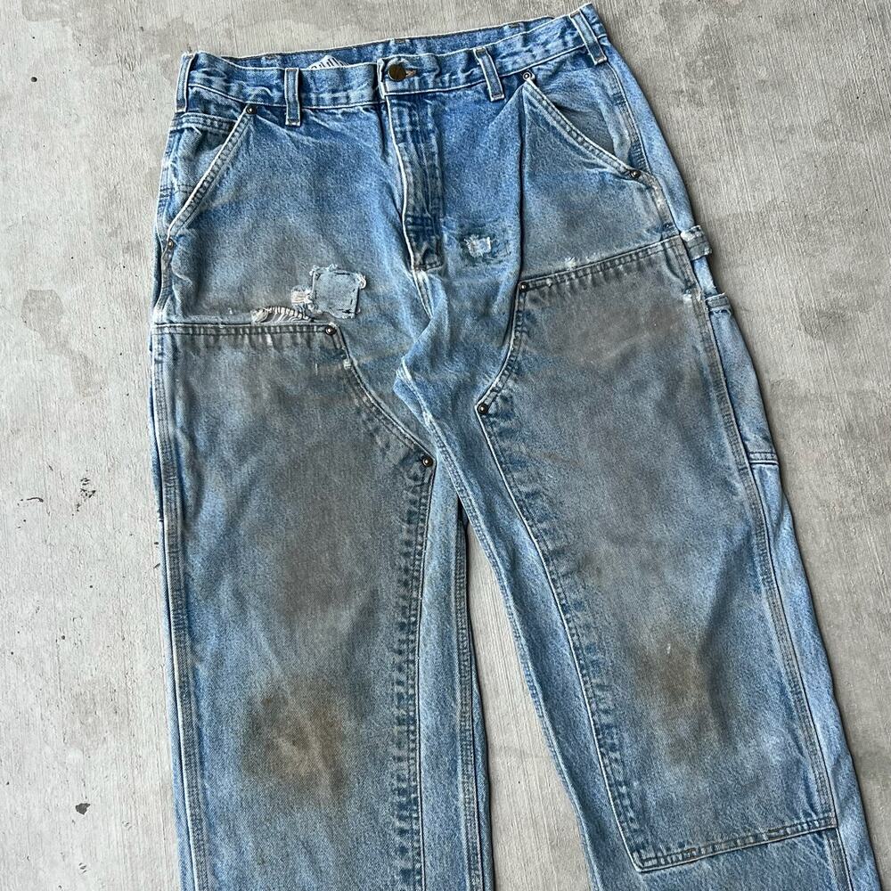 Carhartt denim blue jean double knee work wear carpenter pants - Picture 2 of 13